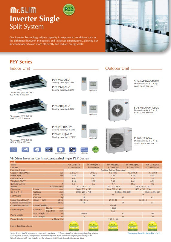 PUY-M125VKA / PLY-M125EA (42,000 BTU) MITSUBISHI ELECTRIC CEILING CASSETTE MR SLIM R32 INVERTER AIRCON - SUPPLY ONLY