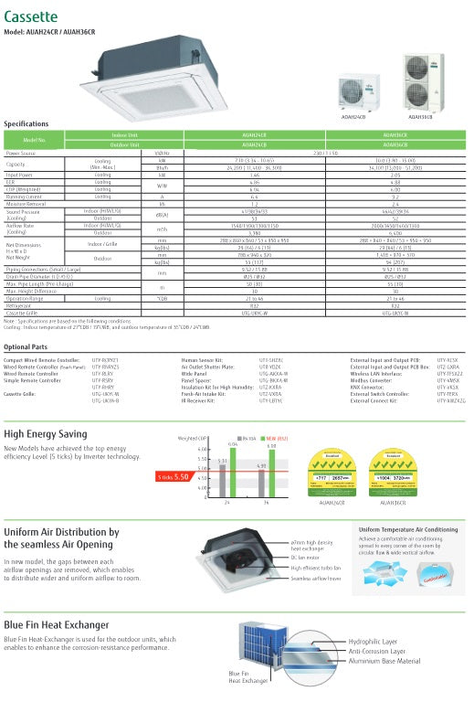 AOAH24CBTA / AUAH24CRLA (24,000 BTU) 5 TICKS FUJITSU CEILING CASSETTE R32 AIRSTAGE INVERTER AIRCON - SUPPLY ONLY