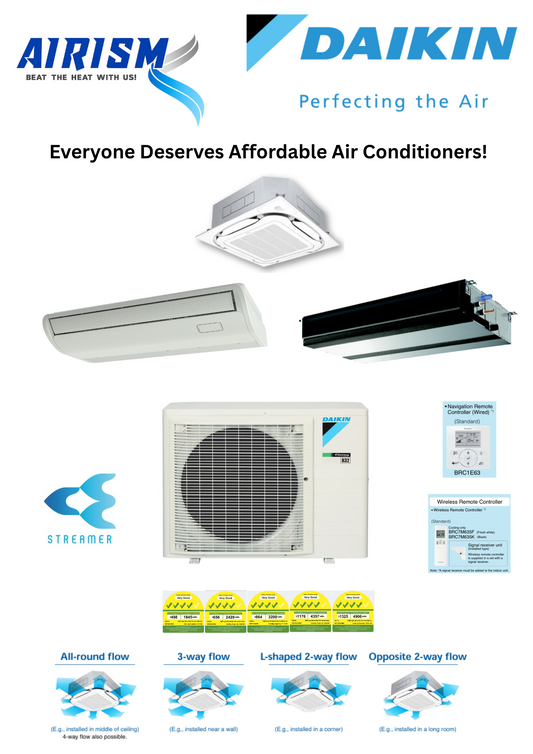 DAIKIN SKYAIR CEILING CASSETTE (STEAMER) / DUCTED / SUSPENDED R32 INVERTER AIRCON (4 TICKS) - SUPPLY ONLY