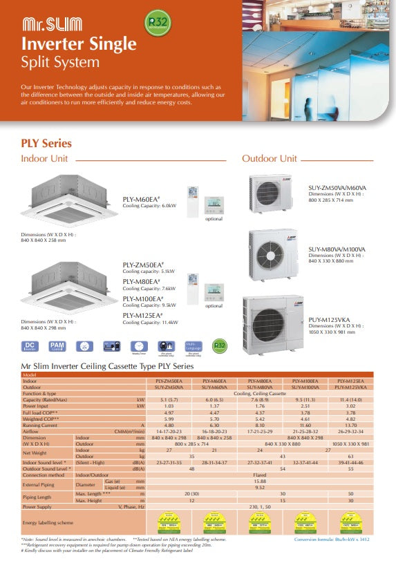Standard Inverter R32 MITSUBISHI ELECTRIC R32 MR SLIM INVERTER CEILING CASSETTE (18,000 BTU ...